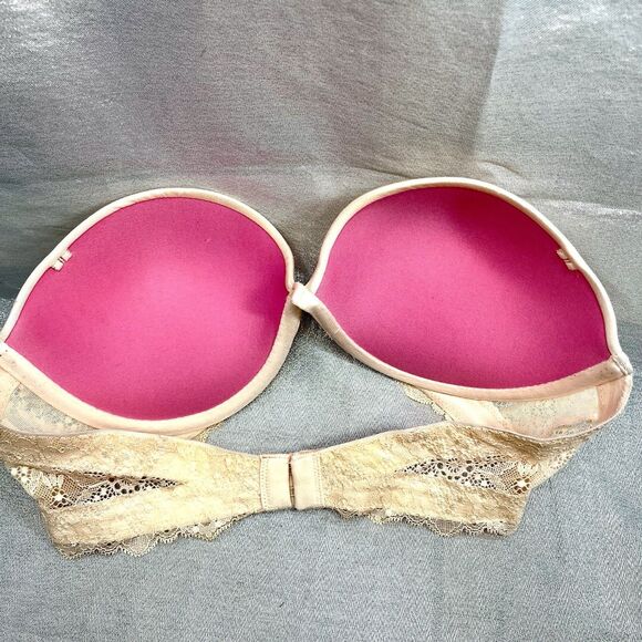 Victoria's Secret PINK Bra Woman's 34C Strapless Satin and Lace Pink - Picture 4 of 7